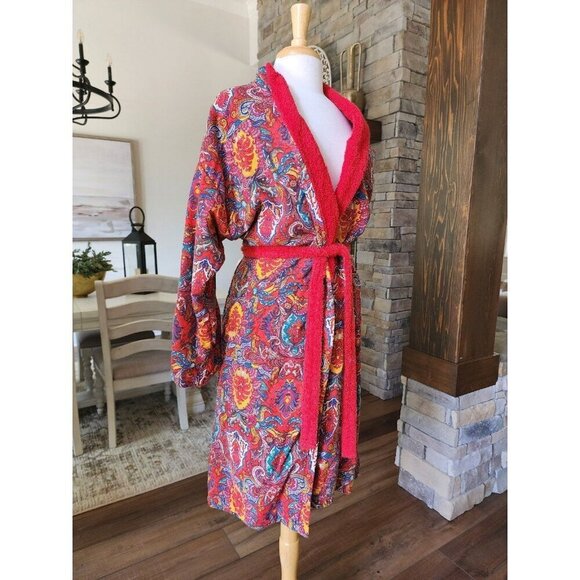 Vintage 80s Victoria's Secret Paisley Robe Made in Greece Gold Label 100% Cotton - Picture 1 of 10